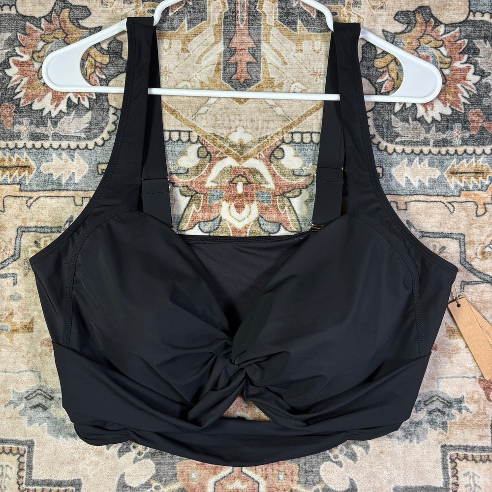 Shapellx Black Twist Front Bikini Swim Top XXL Wide Adjustable Straps New NWT